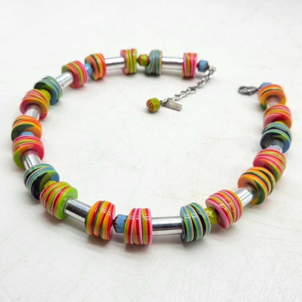 COEUR DE LION Colorful Art to Wear Necklace 16-18” Gallery Statement Rainbow Adj